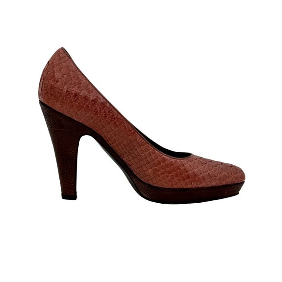 Elie Tahari Mika Antiqued Rose Python Platform Pumps | Luxury Minimalist 37/6.5 - Picture 5 of 16